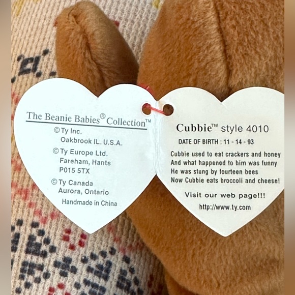 Ty Beanie Baby 1993 Cubbie The Bear PVC PELLETS, With Tag ERRORS RARE - Picture 9 of 11